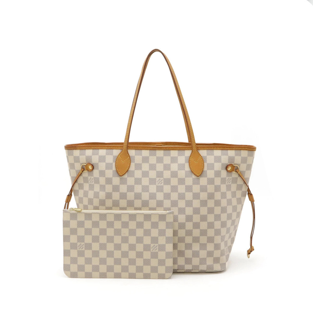 LOUIS VUITTON Damier Azur White Neverfull Tote Bag Shoulder Pouch Clutch New